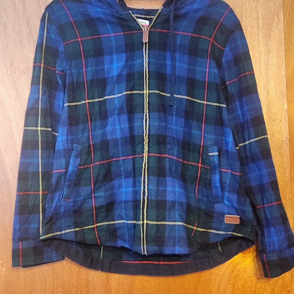 L.L. Bean Relaxed Fit Plaid Flannel Full Zip Hoodie Multicolor Women's Size Smal